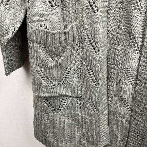 Pinque Cardigan Sweater Womens Small Sage Olive Green Pockets Open Front - Picture 3 of 8